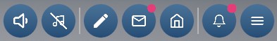A closeup of the top toolbar. The envelope icon on the far right has a pink "alert" tag attached to it, indicating that there is one unread message.