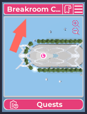 A closeup of the mini map. An orange arrow points to the location of the Region Information button.